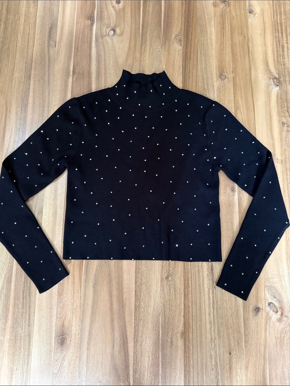 Zara Black Turtleneck Sweater with Silver Dot Embellishments